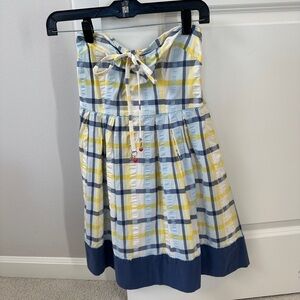 Juicy Couture Blue and Yellow Plaid Strapless Dress Size P
